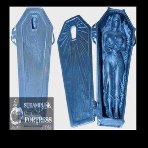 GIRL IN COFFIN BELT BUCKLE SILVER PEWTER OPENS EMO GOTH ROSES- MASS PRODUCED